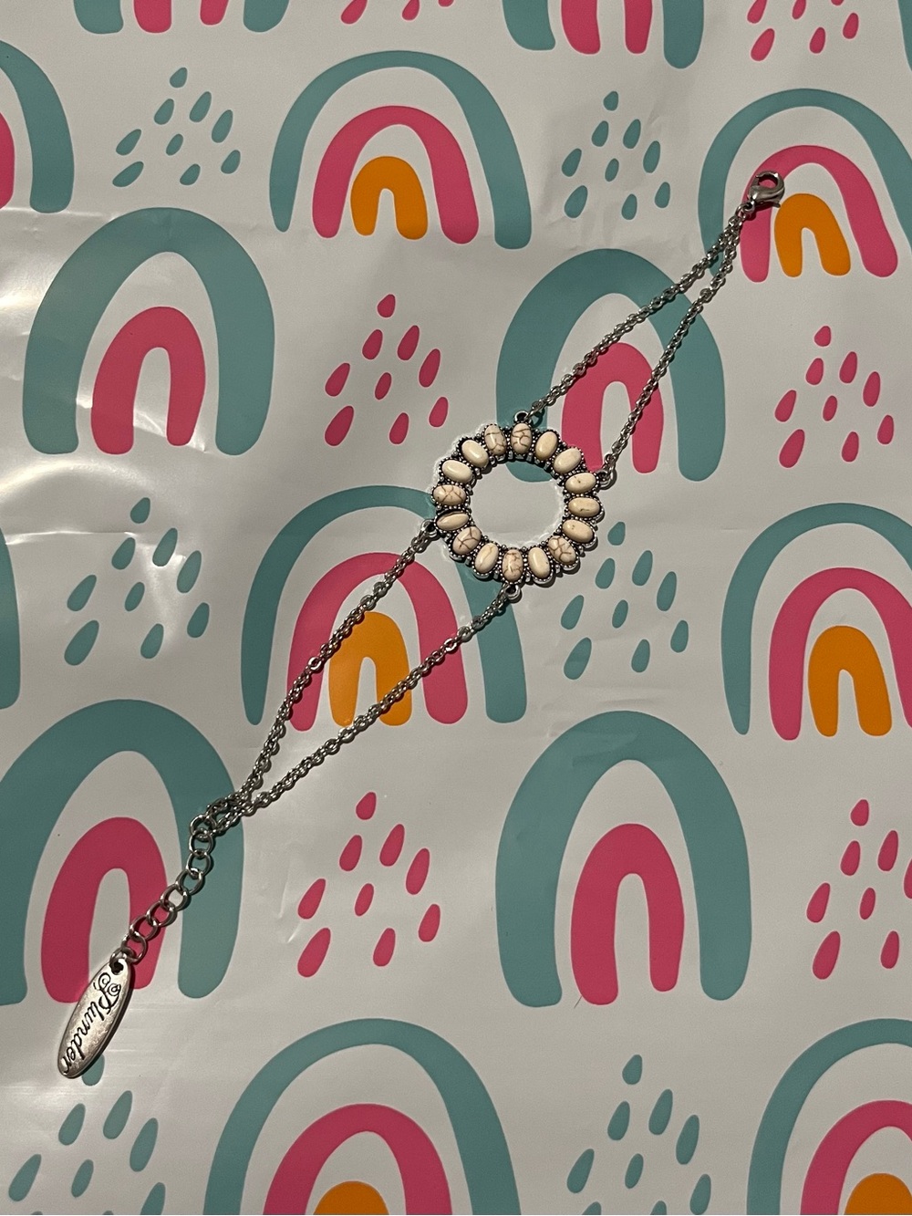Plunder Silver-Tone Circle Bracelet with Cream Beads